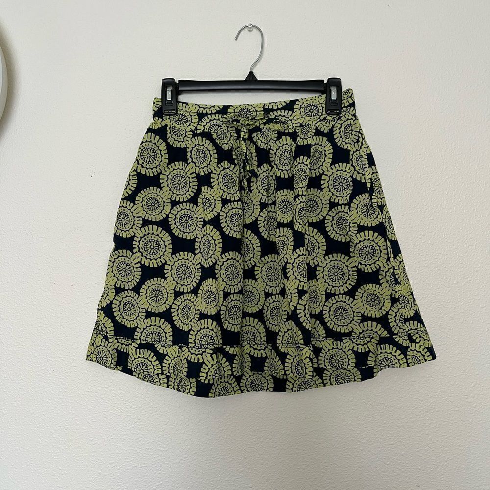 Merona Navy & Lime Green 100% Cotton Lined Skirt POCKETS Boho Hippie Fest XS